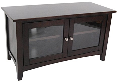Shaker Cottage TV Stand, Espresso - Modern Style Hardwood and Composite Wood Media Console with Glass Cabinet, Adjustable Shelf, and Cord Management, Easy Assembly, 36W x 16D x 20H