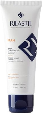 Rilastil Man Crema Dopobarba, Trattamento Idratante e Nutriente, Pelli Sensibili, Normali e Secche, Emolliente e Lenitivo, con Acido Ialuronico, Confezione da 75ml