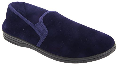 Zedzzz Mens Ross Twin Gusset Velour Slippers (8 UK) (Navy Blue)