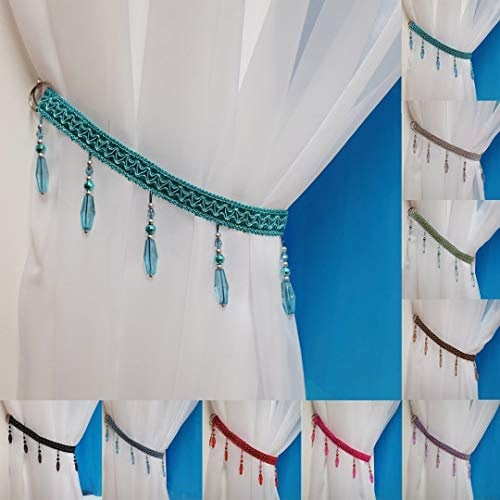 John Aird PAIR (x2) Crystal Beaded Curtain Tie Back (Teal)