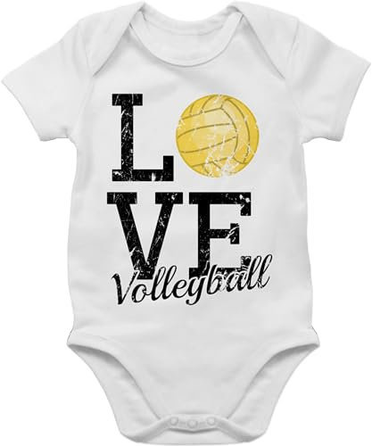 Baby Body Junge Mädchen - Sport & Bewegung - Love Volleyball Gold - 3/6 Monate - Weiß - basketball outfit 25. geburtstag strampler babysachen mit bodys jungs babystrampler american football für