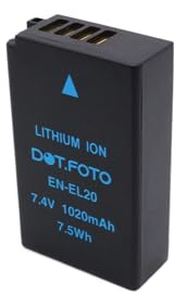 Dot.Foto EN-EL20, EN-EL20a Premium 7.4v / 1020mAh Batterie Rechargeable pour Nikon 1 Series J1, J2, J3, S1, AW1, Coolpix A, P950, P1000, Blackmagic Pocket Cinema Camera