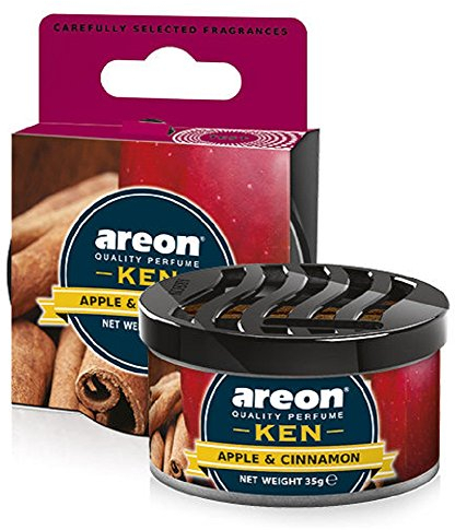 AREON Ken Car Air Freshener Apple and Cinnamon Sweets Scent Tin Can Mini Home Room Top Up Long Lasting Adjustable Vented Lid 3D Pack of 1