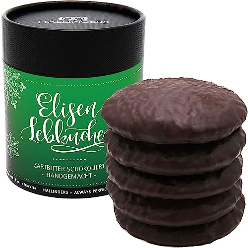 Hallingers Genuss Manufaktur Elisen-Lebkuchen Weihnachts-Geschenk - 5 saftige Elisen-Lebkuchen hoher Kernanteil handmade in edler Geschenk-Dose Zartbitter, Weihnachten für Frauen Männer