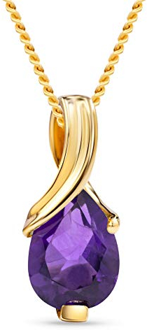 MIORE – Gold Kette Damen mit 0.65 Ct Amethyst in Tropfen-Form – filigrane Halskette aus 9 Karat Gelbgold (375) mit violettem Edelstein Anhänger – Goldkette mit Schmuckbox zum Verschenken (45 cm)