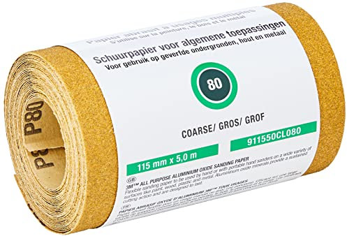 3M 050080UK SandBlaster Schleifpapier- / Sandpapier-Rolle zum Abbeizen, 80er-Körnung,Entlacker, grob, 5 m, goldfarben