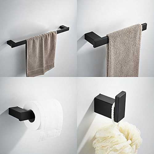 Kelelife Bad-Zubehör Set mit Handtuchhalter,Toilettenpapierhalter,Handtuchhaken,Handtuchring,4 in 1 Badaccessoire,Edelstahl,Matt-schwarz