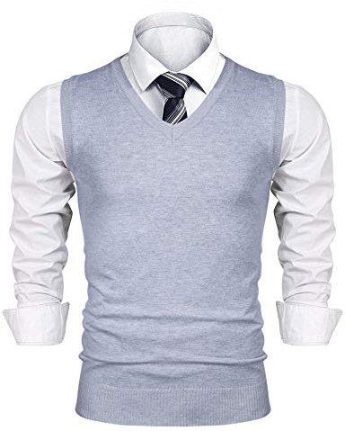 iClosam Cardigans for Men Sleeveless Jumper Men's Knit Vest Classic V-Neck Sleeveless Jumper Grey S