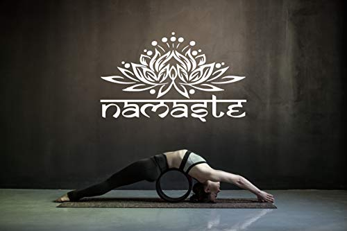 Namaste Ornament Wandtattoo Indisch Yoga Sanskrit Lotus Blume Vinyl Aufkleber (42cm (H) x 60cm (B), Weiss)
