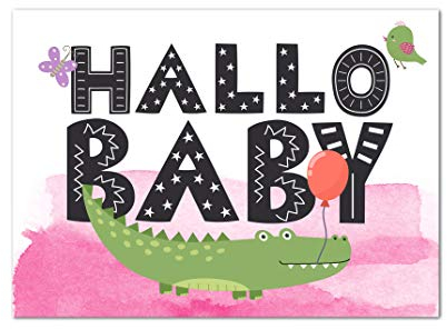 Nastami Glückwunschkarte zur Geburt für Junge und Mädchen - DIN A6 - Baby Grußkarte Postkarte (Hallo Baby ROSA)