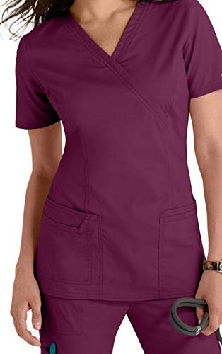 Smart Uniform 1125 Mock Wrap Top (L, Wine)