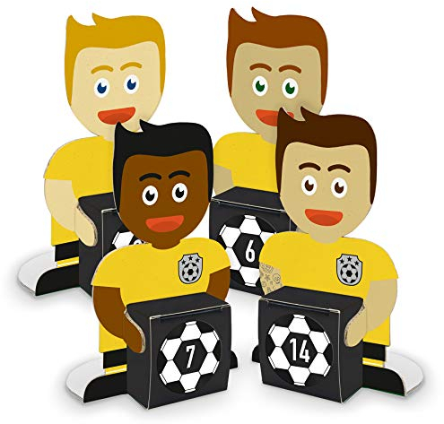 itenga Adventskalender Fußball Bastel-Set I 24 Papp-Aufsteller I Geschenkboxen I Aufkleber mit den Zahlen 1 bis 24 (Gelb/Schwarz)