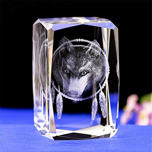 Uterstyle Figurine de Loup en Verre Cristal gravé au Laser 3D - Ornements artistiques - Cube en Cristal gravé - Cadeau avec Coffret Cadeau (50 x 50 x 80 mm)