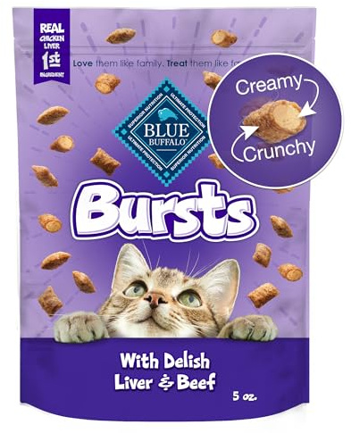 Blue Buffalo Bursts Crunchy & Creamy Cat Treats, Great for Training, Delish Liver & Beef, 5-oz Bag