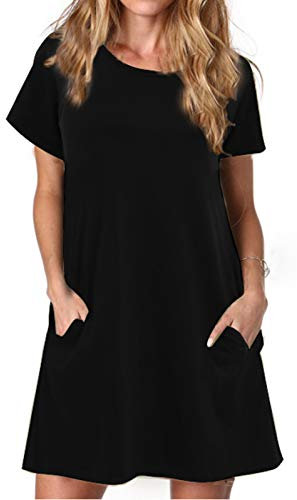 Ancapelion Women's Loose Round Neck Black T Shirt Dresses Mini Tunic Dress for Womens
