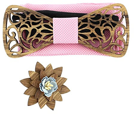 Tony & Paul. Coffret nœud papillon. Volute, BOIS. Rose Crocus - Paisley -