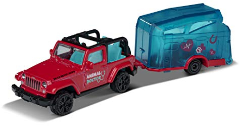 Majorette Pink Drivez Jeep Wrangler avec remorque de Cheval, Jouet Voiture, Roue Libre, pièces à Ouvrir et/ou Mobiles, 13 cm, Rose, pour garçons et Filles à partir de 3 Ans