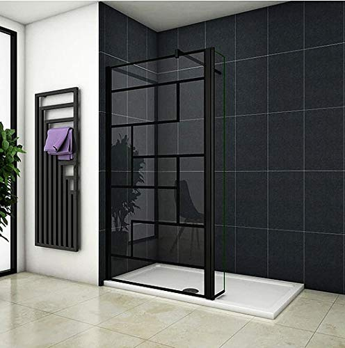 Aica Sanitär 90x200cm Walk in Duschwand 8mm NANO Glas Dusche Duschabtrennung Schwarz mit 40cm Drehbares Panel