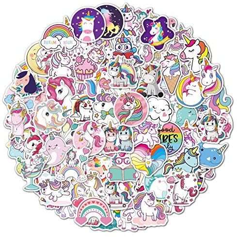 TWSTYFAL Unicorn Stickers, 100 Pieces Cute Cartoon Stickers Vinyl Waterproof Stickers for Girls Adults Teens Hydro Bottles Luggage Car Laptop (100 Einhörner)