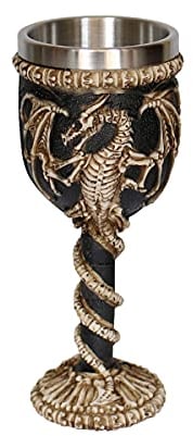 OTARTU Verre à vin médiéval en acier inoxydable avec calice dragon gothique squelette ossuaire 200 ml