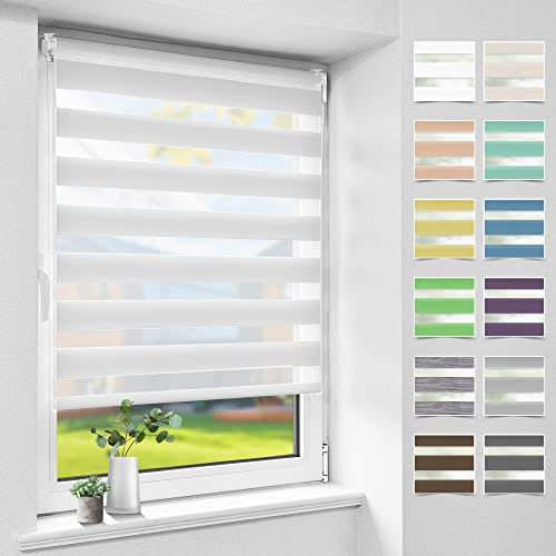 Bondfree Store Enrouleur Jour Nuit sans Perçage, Translucide, Facile à Installer avec ou sans Perçage, pour Fenêtre ou Porte, Protection Vie privée,Blanc,100l x 230L cm