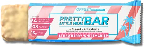 OFFSET Nutrition Abnehmriegel 6x55G - Strawberry White & Crisp - [1 RIEGEL = 1 MAHLZEIT] - Bis zu 16G Eiweiß pro Proteinriegel - Fitness Riegel mit 24 Nährstoffen & Mineralien | Glutenfrei