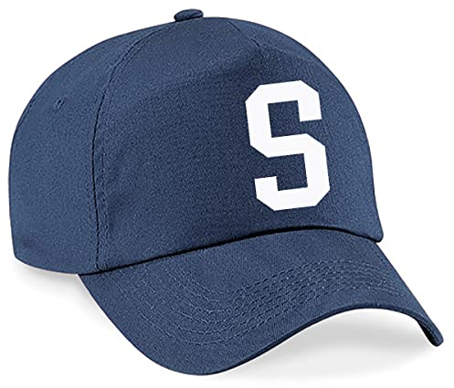 4sold Lässige 100% Baumwolle Atmungsaktiv Alphabet A-Z Marineblau Caps Weiß Brief Hut Hüte Unisex Jungen Mädchen Cap Baseball Kinder Mütze Kappe Buchstabe (S)