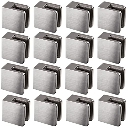 16x Edelstahl Glashalter eckig für 8 mm Glas - Glasklemme flach für gerade Flächen - Geländer Sicherung