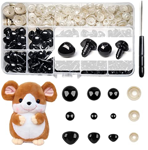Sinofort 497 Pezzi Occhi di Sicurezza 5-14mm Occhi di Plastica 6 Dimensioni Occhi e Nasi per Pupazzi Occhietti di Sicurezza Amigurumi per Creazione Bambole Pupazzi Fai da Te Artigianato