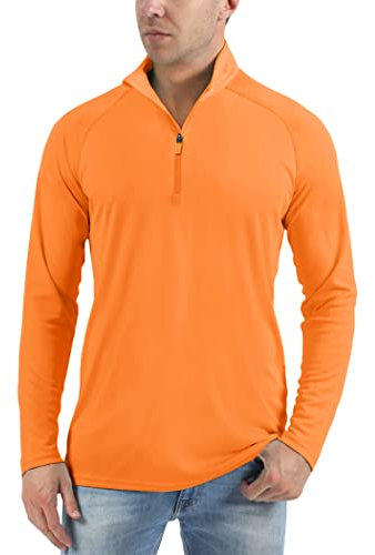 KEFITEVD Mens Outdoor UPF 50+ Top Summer Hiking T Shirt Long Sleeve Sun Protection Tops with 1/4 Zip,FL Orange,L
