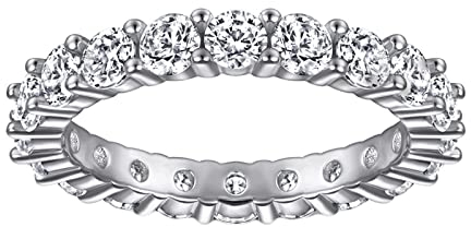 Lieson Damen Ring 925 Silber, Frauen Ringe Mit Stein Rundherum 3mm Zirkonia Hochzeitsringe Silber Größe 47 (15.0)