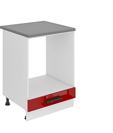 Belini Unterschrank Küche, Küchenunterschrank 60 cm Breite. SDP Küchenunterschrank mit Arbeitsplatte. Küchenschrank ohne Tür, mit Schubladen, Rot Hochglanz