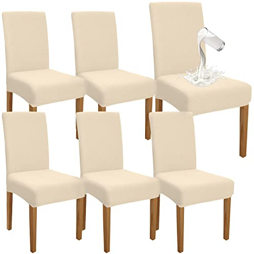 Granbest Premium Wasserdicht Esszimmerstuhl Abdeckungen Satz Von 6, Elastische Hohe Zurück Stuhlhussen Slipcover Für Esszimmer, Abnehmbaren Stuhl Schutz Für Küche, Party, Hotel (6er Set, Beige)