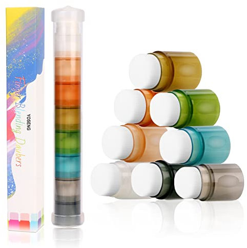 Yoseng 8 Pcs Blending Brushes for Card Making,Card Making Supplies,Finger Blending Brushes Daubers with Storage Box,Crafter Color Coded Handles Ink Blender Tool,Brush Head Diameter 0.77 Inch(Dark)