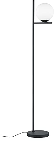 etc-shop Stehlampe Wohnzimmer Kugel Stehleuchte Kugel weiß Stehlampe schwarz Metall, Glas, Fußschalter, 1x E14 Fassung, BxH 25x150 cm