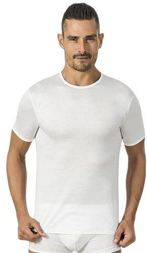Maglia Intima Uomo in 100% Cotone Filo di Scozia Maglietta a Maniche Corte Canottiera Scollo a Giro Leggera Estiva (XXL, Bianco)
