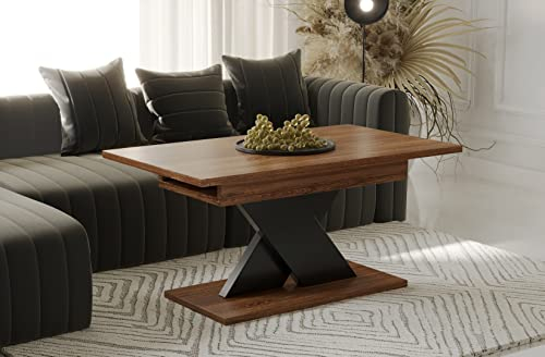 Endo-Moebel Couchtisch Ilo 110-140 cm Esstisch erweiterbar Akzentstreifen in Schwarz Wohnzimmertisch (Stirling Eiche)