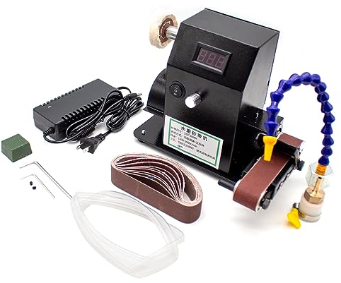 Toplionace Wassergekühlte Messerschärfmaschine, AC 100-240V Automatischer Elektrischer Bandschleifer, Digitalanzeige, Geschwindigkeit Einstellbar