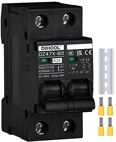 DIHOOL DC disjoncteur 12V 24V solaire PV disjoncteur fusible photovoltaïque automatique (DC500V,2 pôles,40 ampères)