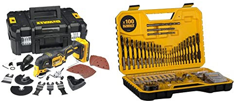 DEWALT - Multi-Cutter Brushless - XR 18V - DCS355D2-QW - Multi-Cutter sans Fil en Coffret avec 2 Batteries, Chargeur et 32 Accessoires & Coffret de 100 Pièces de Perçage et Vissage Haute Performance