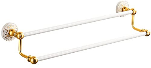 Luyckfrazy Porte-Serviettes, Porte-Serviettes Double Couche en Aluminium, 40 cm 50 cm 60 cm 80 cm 100 cm, Porte-Serviettes de Bain Mural pour Douche Cuisine, Or et Blanc (Size : 100cm)