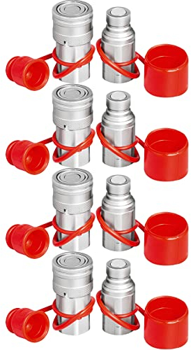 VEVOR Coupleur Hydraulique Rapide 4 Kits Raccord Rapide Hydraulique Corps 12,7 mm Filetage NPT 1/2 à Face Plate en Acier Haut Débit 45,5 L/min Connecteur pour Chargeuse Compacte Conduite Hydraulique