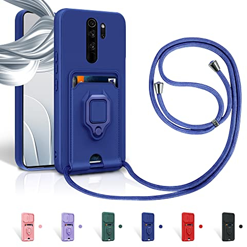 Aithne Case für Xiaomi Redmi Note 8 Pro Handykette Hüll,Silikon Handyhülle zum Umhängen Kette,360 Grad Ringhalter Stand Kartenfach-Blau