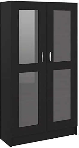 Homvdxl Floor Display Cabinet, 4-Tier 150cm Tall Bookshelf with Glass Doors 4 Cube Shelves, Bookcase Sideboard Cabinet for Bedroom, Living Room, Kitchen, Home Office | Black