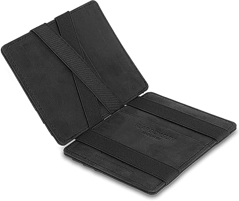 Jaimie Jacobs Flap Boy Slim ohne Münzfach Magic Wallet integrierter RFID Schutz Magischer Geldbeutel Echtleder (Büffelleder Schwarz)
