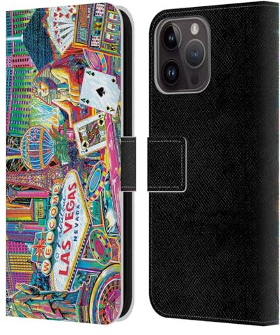 Head Case Designs Officially Licensed P.D. Moreno Las Vegas 2 Cities Leather Wallet Case Compatible With Apple iPhone 15 Pro Max