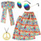 Hestya 4 Stück Hippie Kostüm Damen Set 60 70er Jahre Hippie Outfit Stirnband Beinstulpen Frieden Zeichen Halskette Sonnenbrille Accessoires für Karneval Mädchen Frauen(Bunt)
