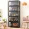 FERFXN Vitrine, Kuriositätenschränke mit Glastüren, Glasvitrine, Bambus-Aufbewahrungsschrank, Sammlungsdisplay, sicher und gesund, 80 * 32 * 172CM Black