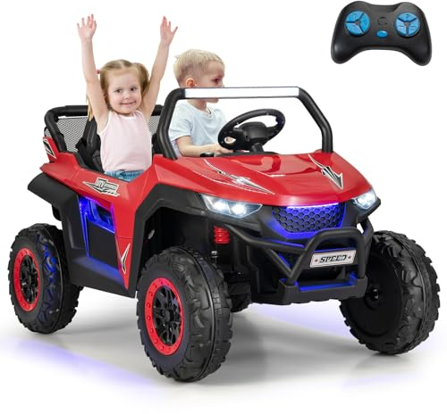 DREAMADE 12V 2 Sitzer Elektroauto für Kinder, Elektrofahrzeuge mit 2,4 Ghz Fernbedienung & Musik & Scheinwerfer & USB, Elektro Auto für Kinder ab 3 Jahren, bis zu 59 kg belastbar (Rot)