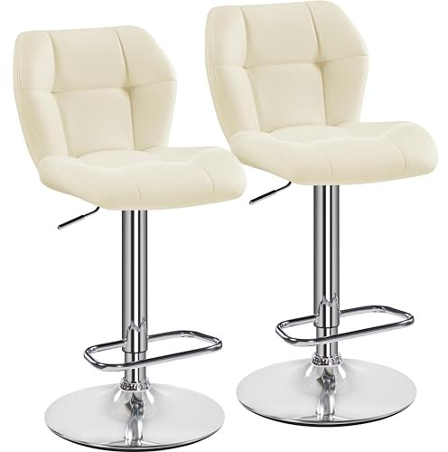 Yaheetech Juego de 2 Taburete de Bar Taburete de Altura Ajustable 89-111 cm Taburete Industrial Metal Silla de Cocina Tasburete Alto para Cocina Bar Comedor Beige